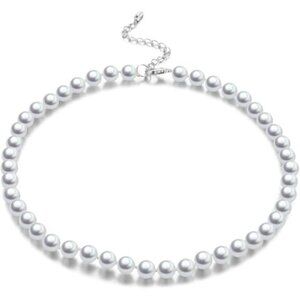 11-8mm White Beaded Strand Pearl Choker Necklace